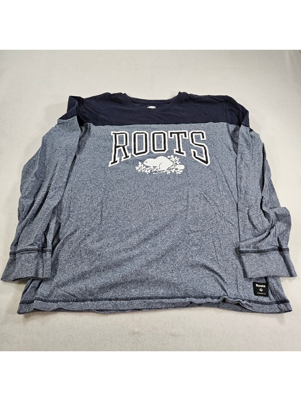 Roots Mens XL Gray Long Sleeve Crew Neck Logo Shirt Lightweight Canada Casual